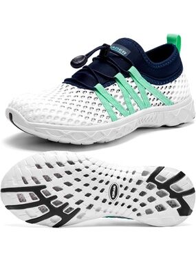 Women's White Navy Closed Toe Flat Xdrain Mesh Slip On Athletic Water Shoe